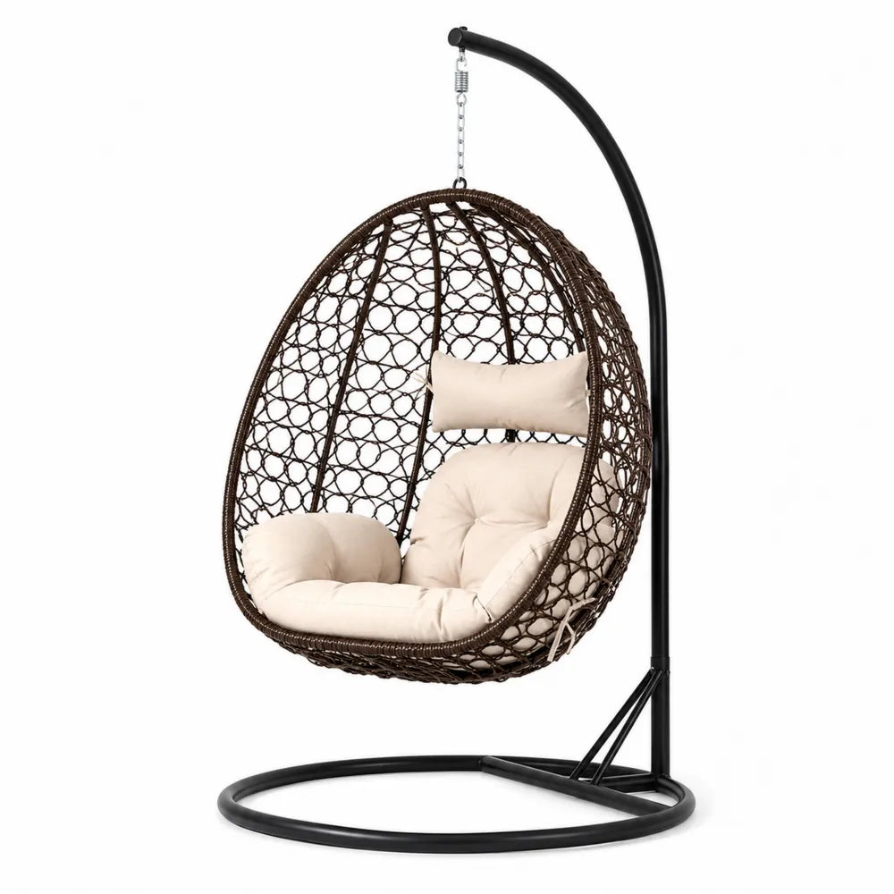 Chaise Suspendue en Résine Tressée avec Coussins Beige