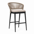 Tabouret de bar en métal avec dossier en corde beige