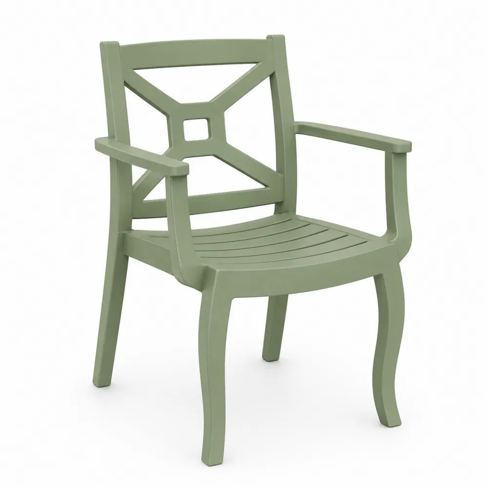 Chaise en plastique vert avec accoudoirs pour extérieur 85x56x57 cm
