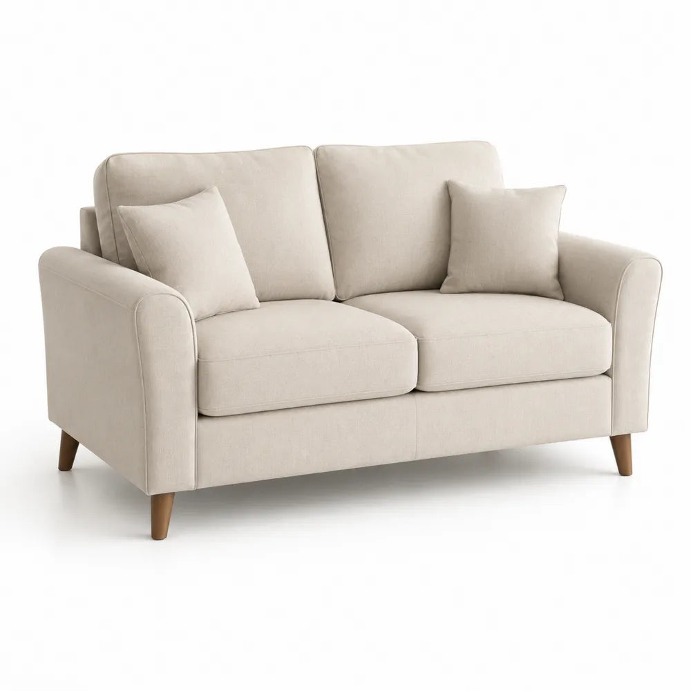 Canapé 2 places en tissu polyester beige avec pieds en bois