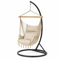 Chaise hamac en coton avec support en acier et coussins beiges