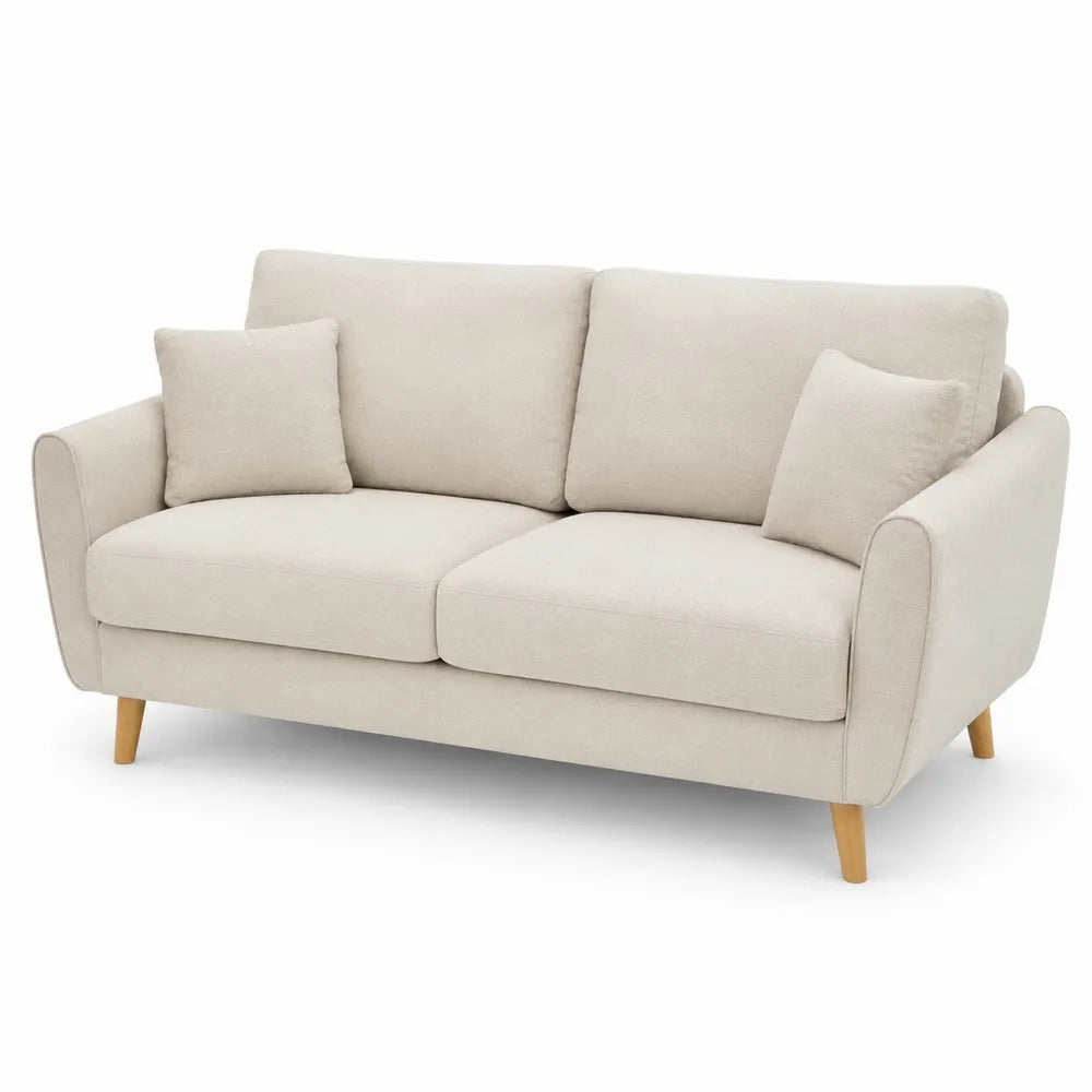 Canapé en tissu polyester beige avec pieds en bois