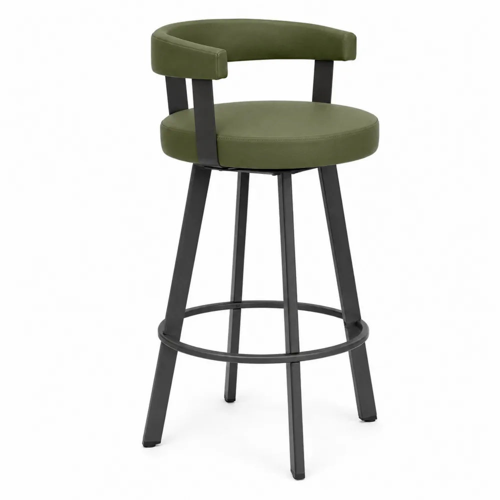 Tabouret de bar en cuir synthétique vert olive et acier
