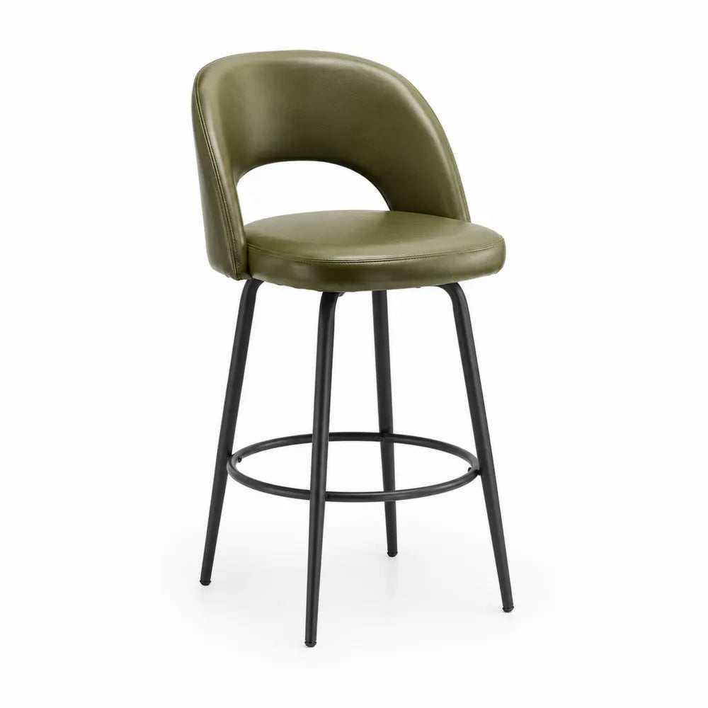 Tabouret de bar en cuir synthétique vert avec pieds en métal noir