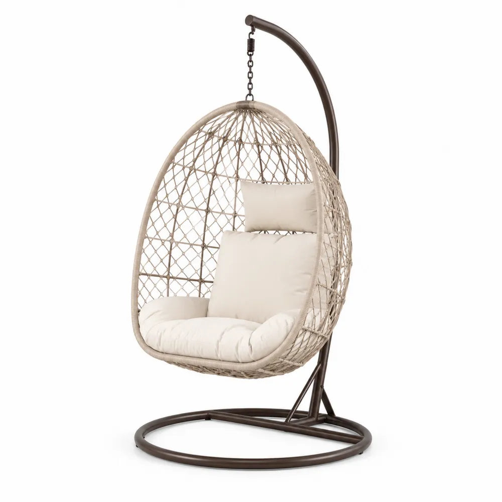 Chaise hamac suspendue en rotin avec coussins crème