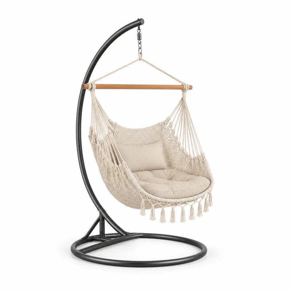 Fauteuil suspendu en coton avec support en acier noir