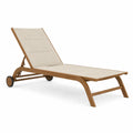 Chaise longue de jardin en bois d'acacia avec tissu polyester beige