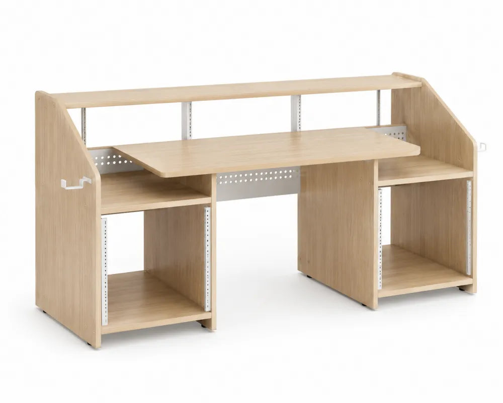 Bureau en bois avec étagères intégrées chêne clair
