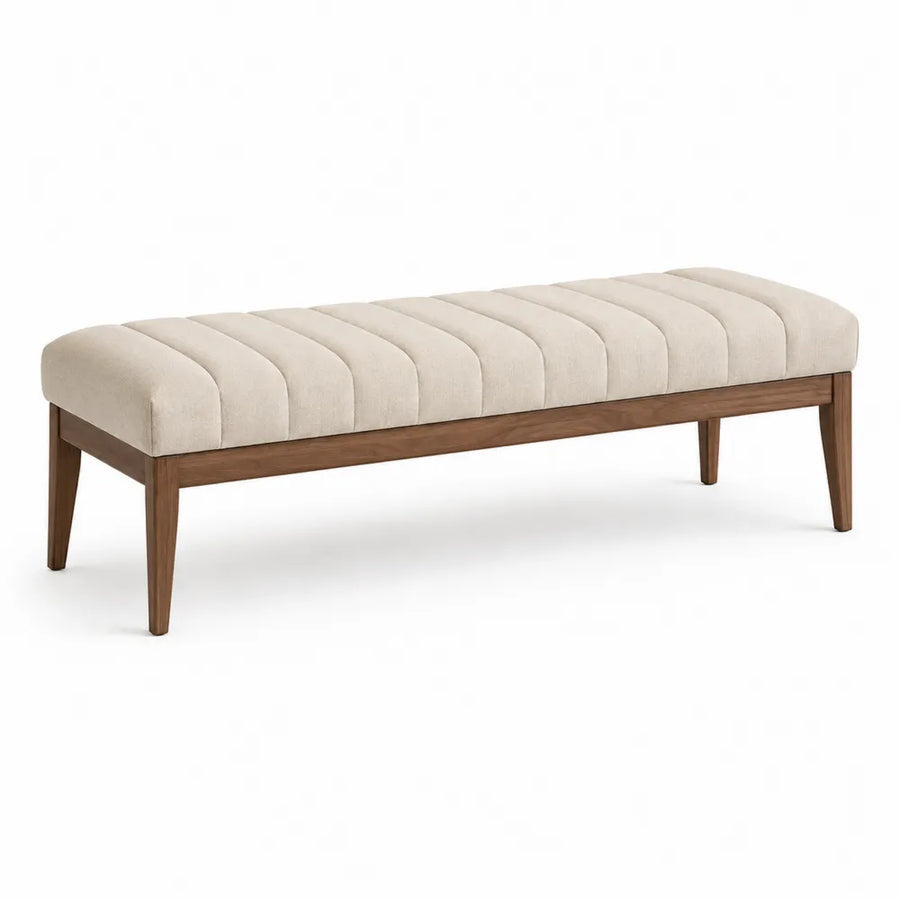 Banc en bois et tissu polyester beige 150 cm