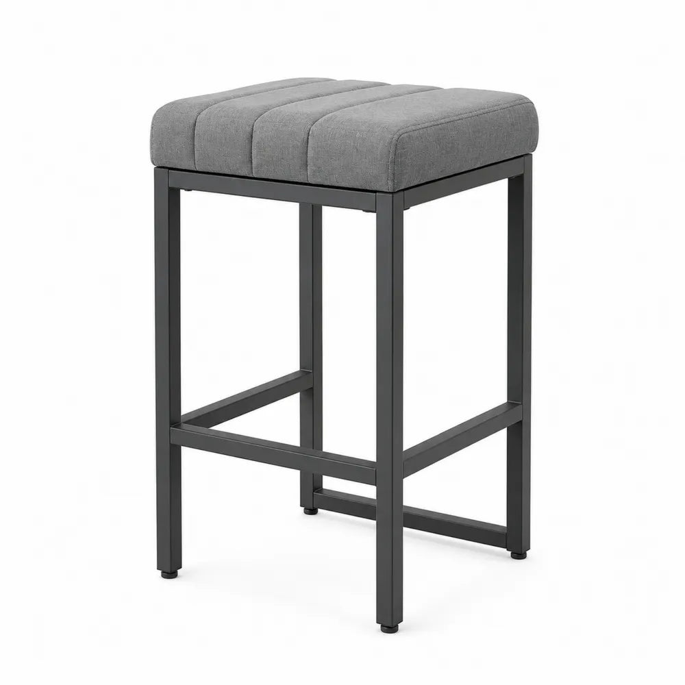 Tabouret en métal avec assise en tissu gris