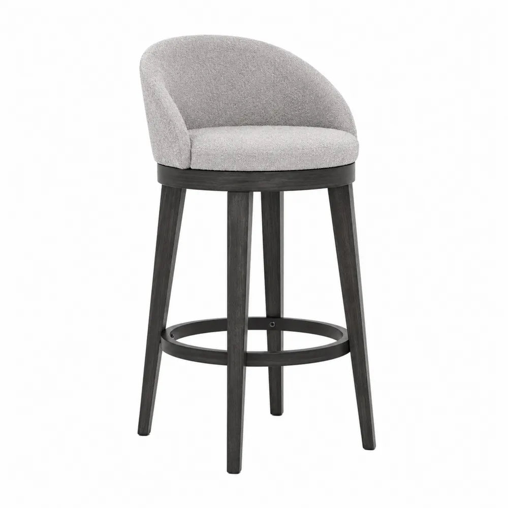 Tabouret de bar pivotant en bois et tissu gris clair, hauteur d'assise 75 cm