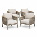 Ensemble de 4 fauteuils d'extérieur en aluminium et corde avec coussins en tissu beige