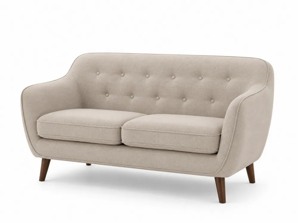 Canapé en tissu polyester beige avec pieds en bois
