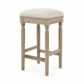 Tabouret de bar en bois de chêne et lin beige 75 cm
