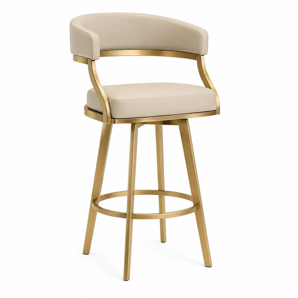 Tabouret de bar en cuir synthétique beige et métal doré