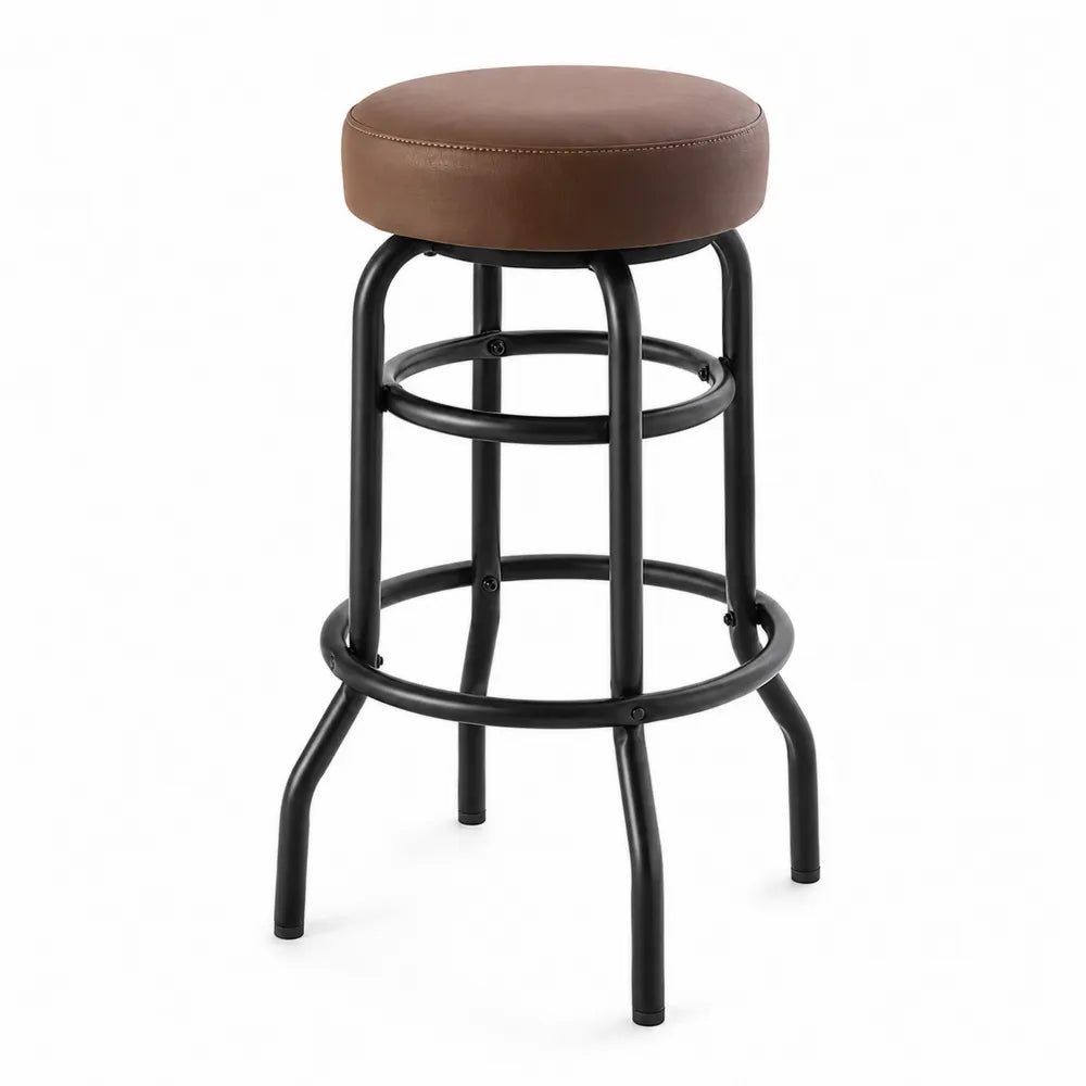 Tabouret de bar en métal noir avec assise en cuir synthétique marron