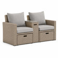 Ensemble de Fauteuils en Rotin avec Table en Verre et Coussins Gris Clair