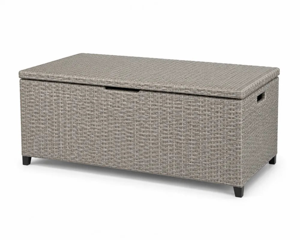 Coffre de rangement en rotin synthétique gris 120x50x60 cm